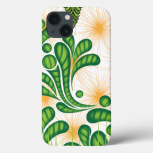 A green and gold artistic pattern depicting a tree iPhone 13 case