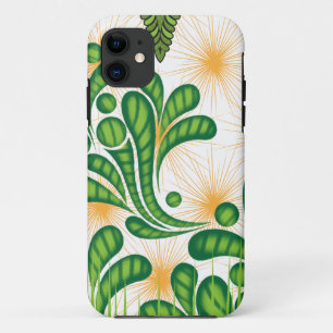 A green and gold artistic pattern depicting a tree iPhone 11 case