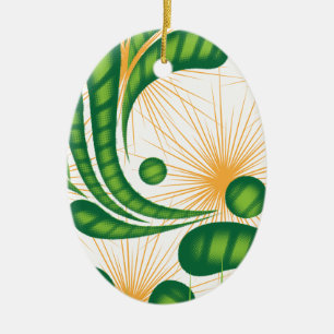 A green and gold artistic pattern depicting a tree ceramic tree decoration