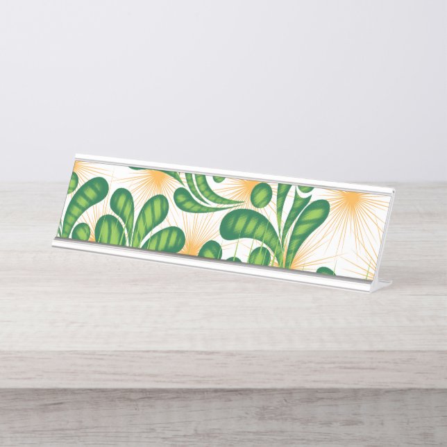 A green and gold artistic pattern depicting a tree desk name plate (Front)