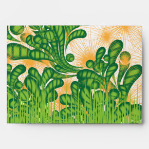 A green and gold artistic pattern depicting a tree envelope