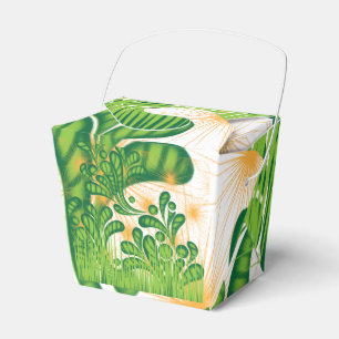 A green and gold artistic pattern depicting a tree favour box