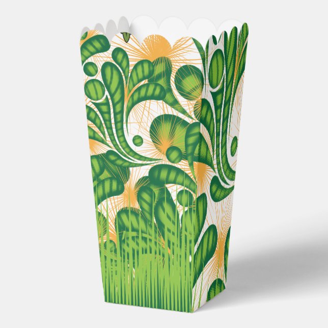 A green and gold artistic pattern depicting a tree favour box (Back)