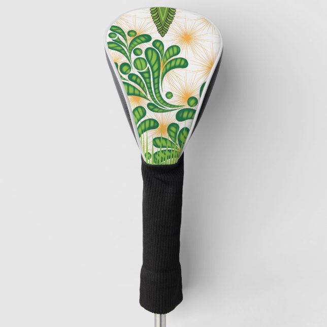 A green and gold artistic pattern depicting a tree golf head cover (Front)