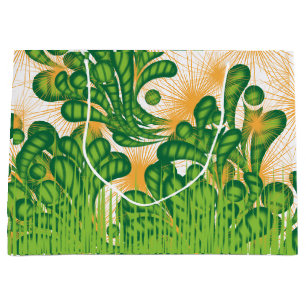 A green and gold artistic pattern depicting a tree large gift bag