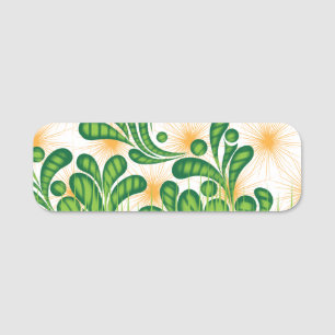 A green and gold artistic pattern depicting a tree name tag