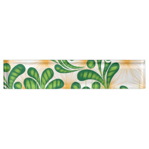 A green and gold artistic pattern depicting a tree nameplate