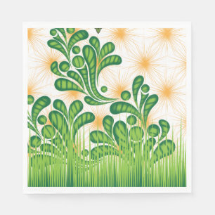 A green and gold artistic pattern depicting a tree napkin