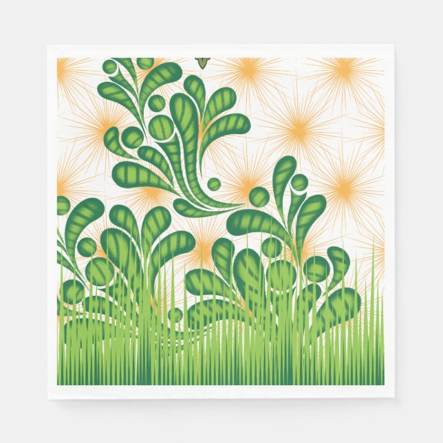 A green and gold artistic pattern depicting a tree napkin (Front)