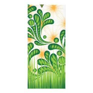 A green and gold artistic pattern depicting a tree rack card