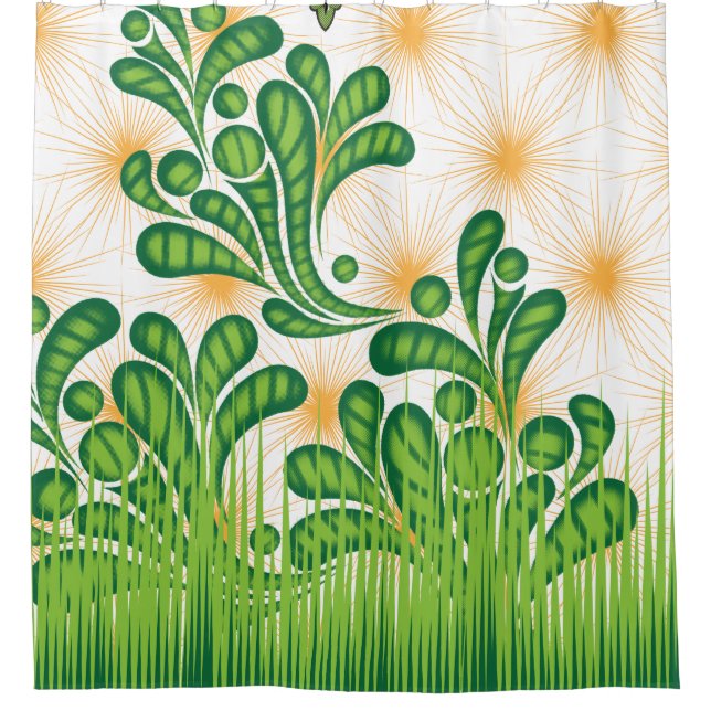 A green and gold artistic pattern depicting a tree shower curtain (Front)