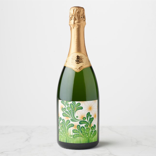 A green and gold artistic pattern depicting a tree sparkling wine label (Front)