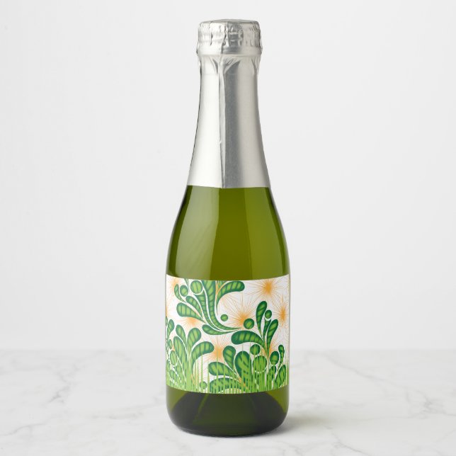 A green and gold artistic pattern depicting a tree sparkling wine label (Front)