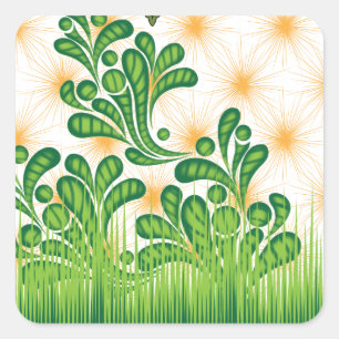 A green and gold artistic pattern depicting a tree square sticker