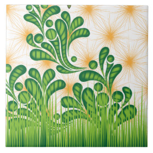 A green and gold artistic pattern depicting a tree tile