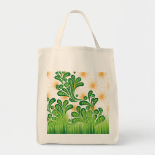 A green and gold artistic pattern depicting a tree tote bag