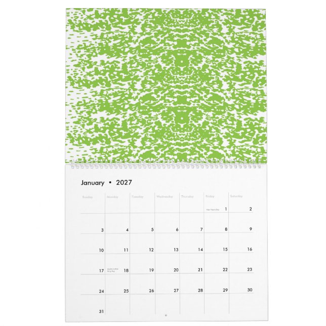 a green and white abstract background calendar (Jan 2027)