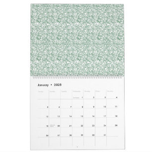 a green and white background with small leaves calendar