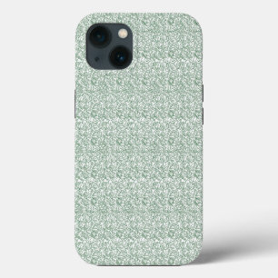 a green and white background with small leaves iPhone 13 case