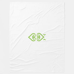 a green and white logo with a stylised design fleece blanket