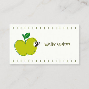 a green apple & a little worm business card