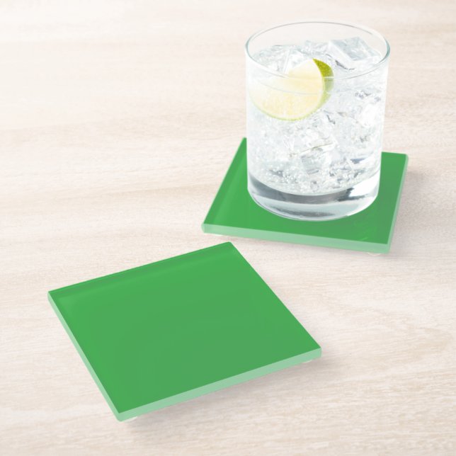 a green background with a white border glass coaster (Angled)
