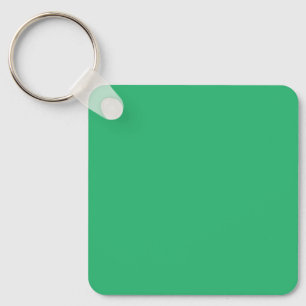 a green background with a white border key ring