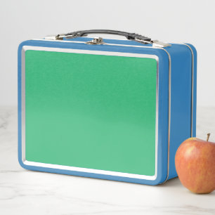 a green background with a white border metal lunch box
