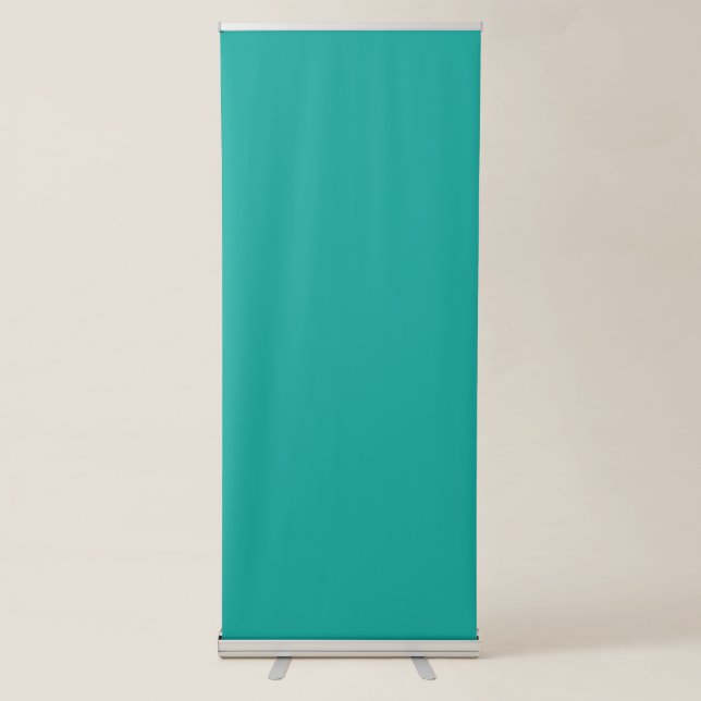 a green background with a white border retractable banner (Front)