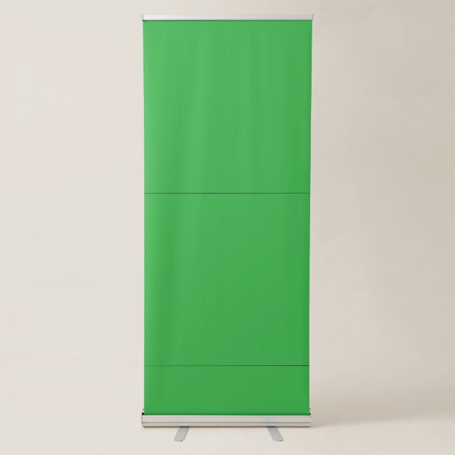 a green background with a white border retractable banner (Front)