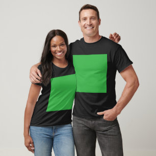a green background with a white border T-Shirt