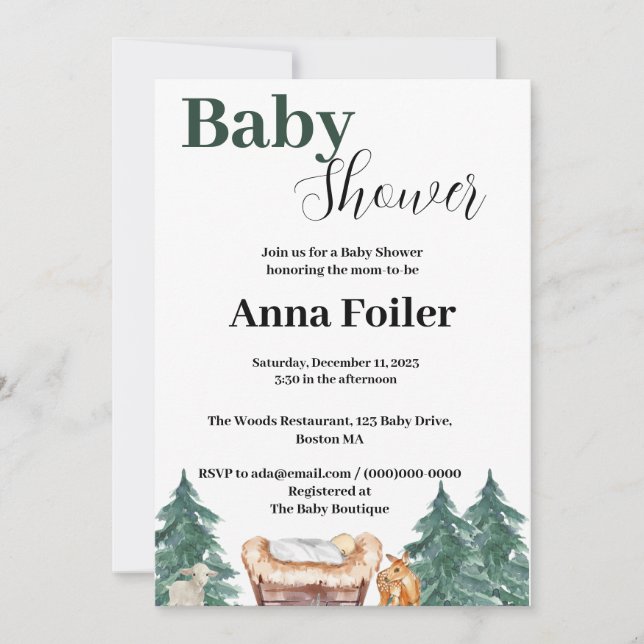 A Green Christmas Baby Shower Invitation (Front)