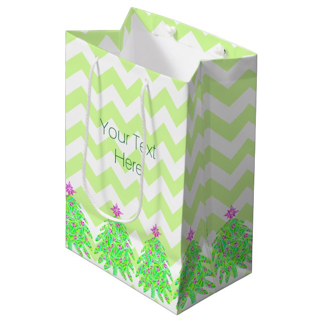 A Green Christmas Tree Personalised Chevron Medium Gift Bag (Front Angled)