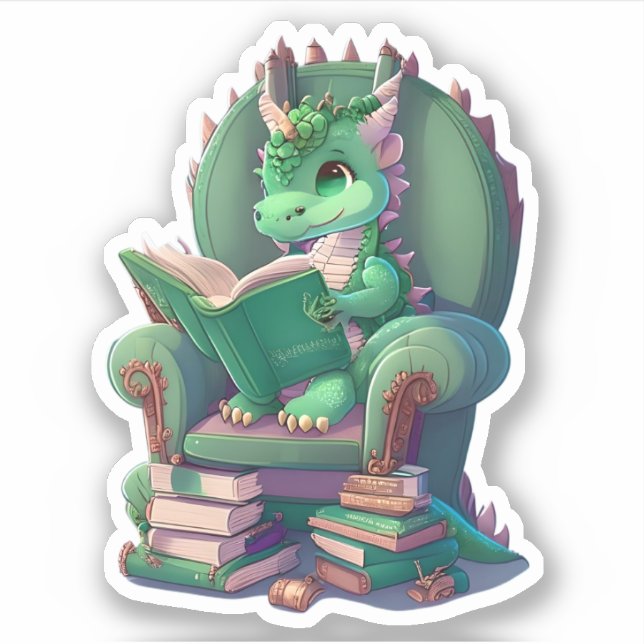 A Green Dragon Reading Sticker (Front)