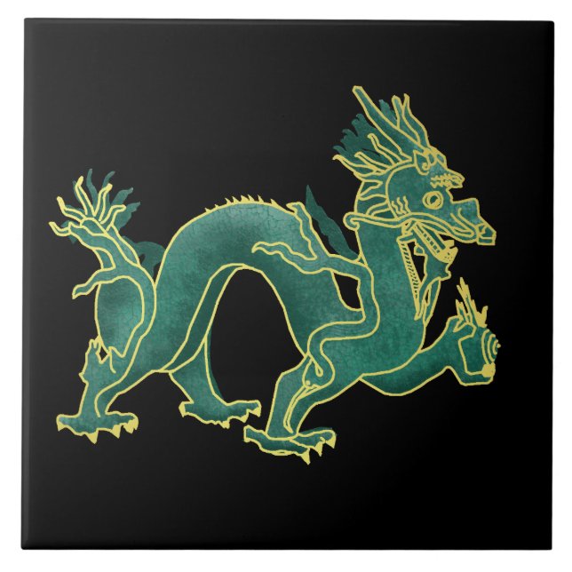 A Green Dragon with Gold Trim Tile (Front)