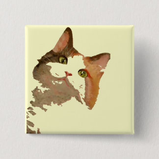A Green Eyed Calico Cat Artistic Portrait 15 Cm Square Badge