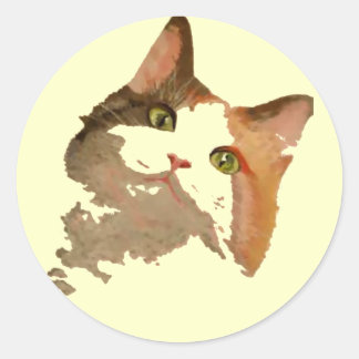 A Green Eyed Calico Cat Artistic Portrait Classic Round Sticker