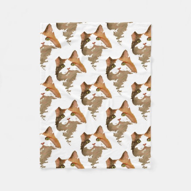 A Green Eyed Calico Cat Artistic Portrait Fleece Blanket (Front)