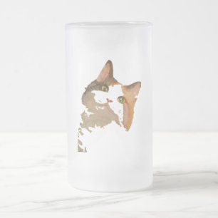 A Green Eyed Calico Cat Artistic Portrait Frosted Glass Beer Mug
