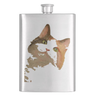 A Green Eyed Calico Cat Artistic Portrait Hip Flask