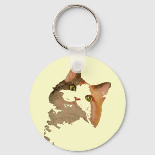A Green Eyed Calico Cat Artistic Portrait Key Ring