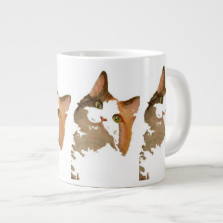 A Green Eyed Calico Cat Artistic Portrait Large Coffee Mug