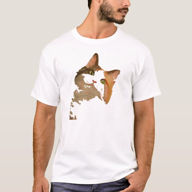 A Green Eyed Calico Cat Artistic Portrait T-Shirt (Front)
