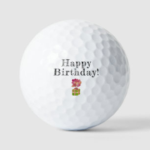 a green gift with balloons watercolor illustration golf balls