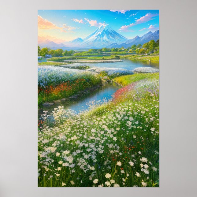 A Green Meadow Blooming in White Poster (Front)