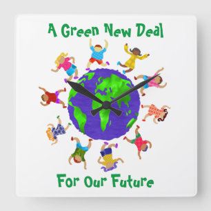 A Green New Deal For Our Future Square Wall Clock