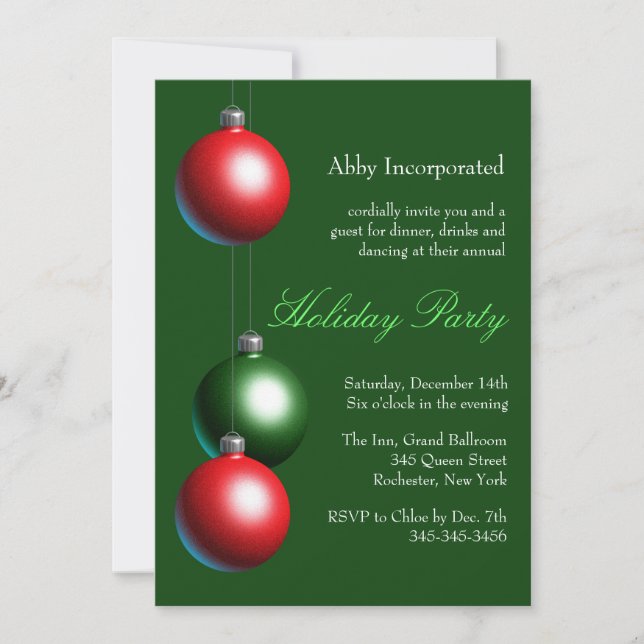 A Green Ornament Holiday Invite (Front)