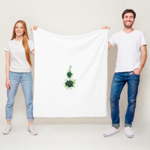 a green rose with leaves on a white background fleece blanket