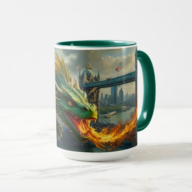 A Green Welsh Dragon Terrorizes London Mug (Front Right)
