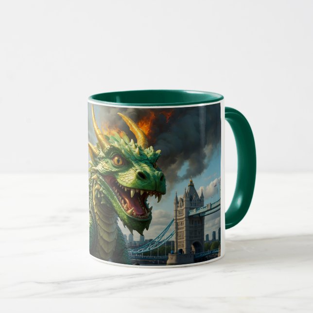 A Green Welsh Dragon Terrorizes London Mug (Front Right)